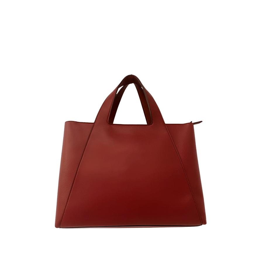 Red ladies handbag with contrast edge painting and detachable shoulder strap