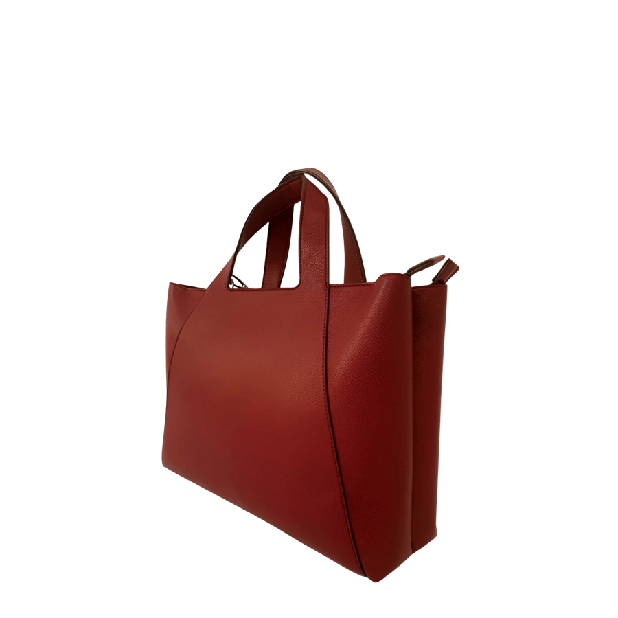 Red ladies handbag with contrast edge painting and detachable shoulder strap