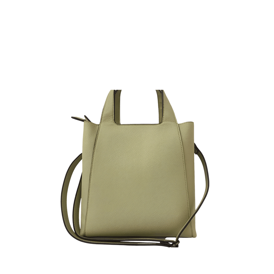 Khaki pebble PU ladies handlebag with contrast edge painting and magnetic snap closure