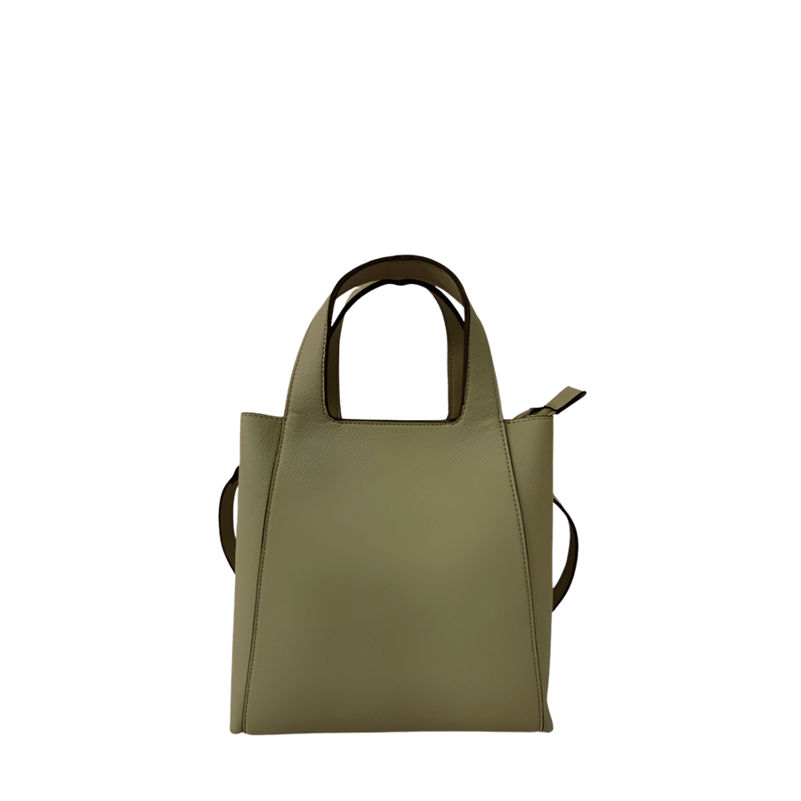 Khaki pebble PU ladies handlebag with contrast edge painting and magnetic snap closure