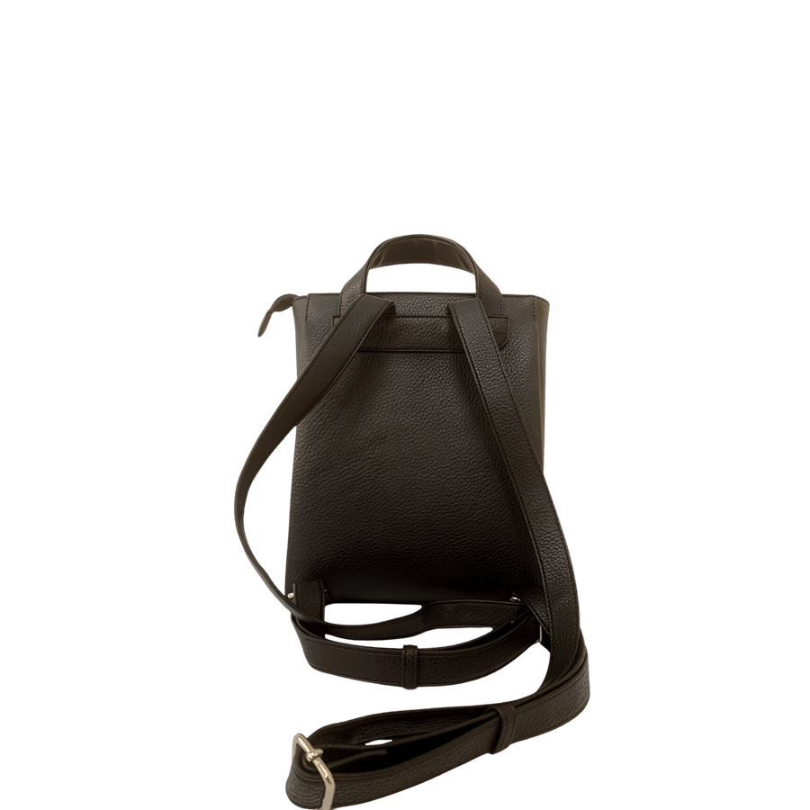 Black backpack with front open pocket and adjustable back straps