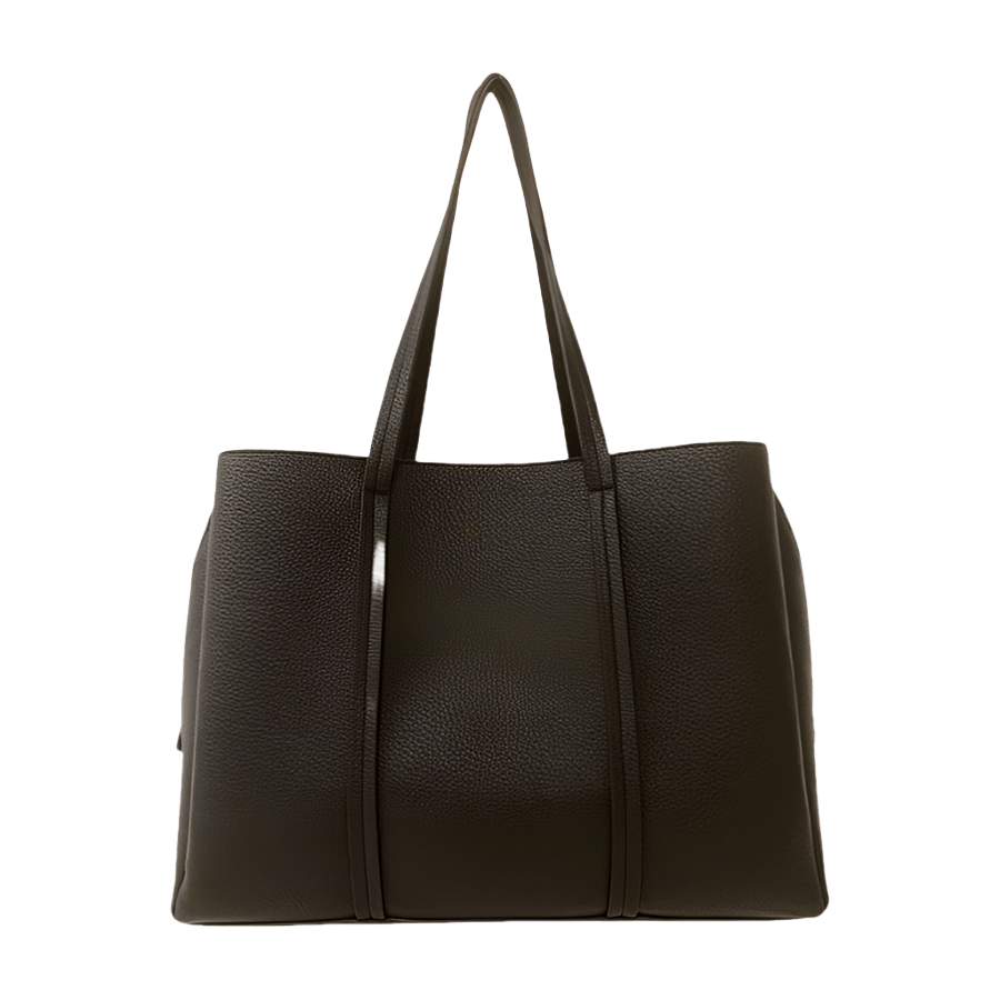 Black pebble PU ladies tote bag with long handle extend to the body and top zip closure