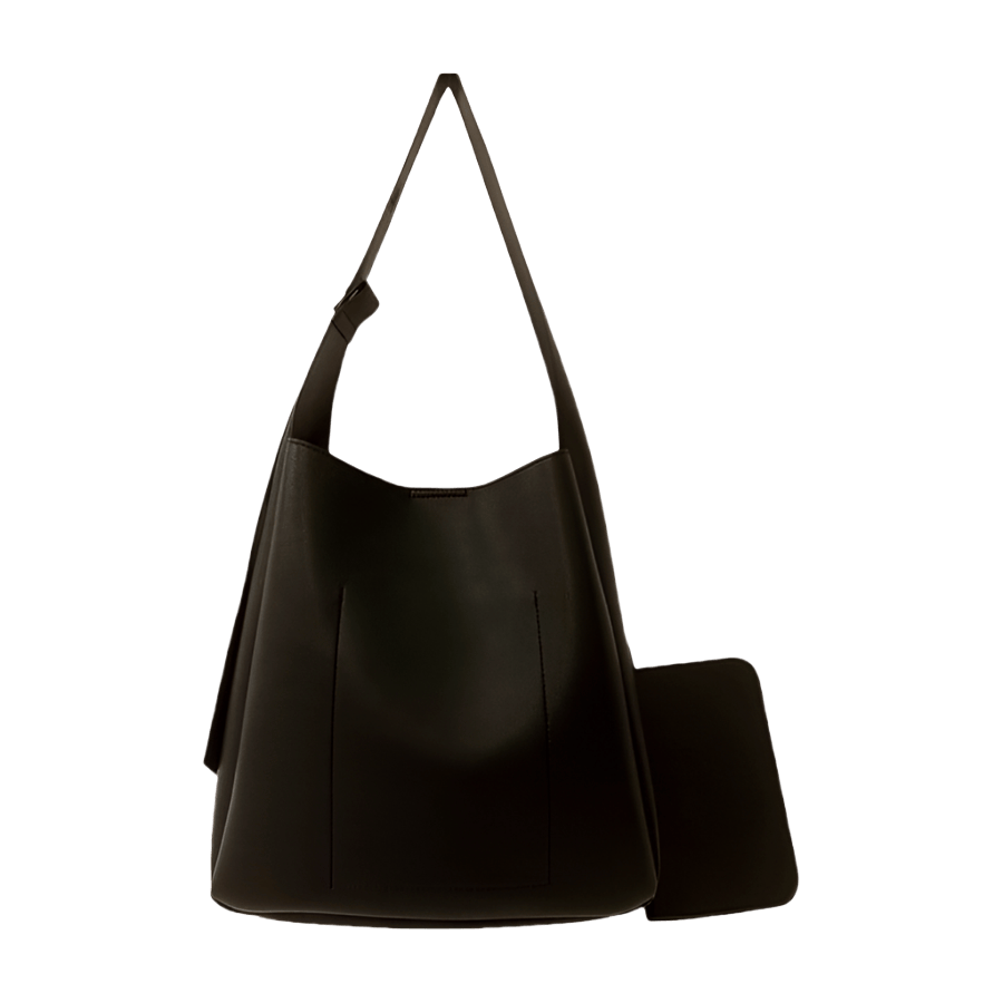 Black ladies hobo bag with detachable pouch bag and magnetic snap closure