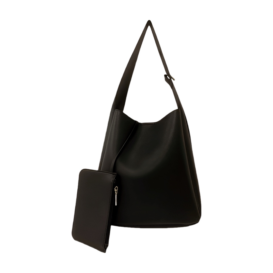 Black ladies hobo bag with detachable pouch bag and magnetic snap closure