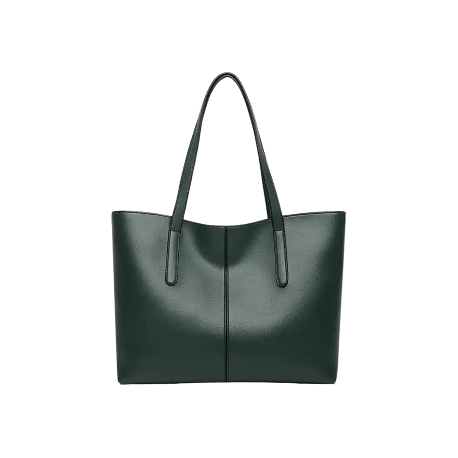 Green ladies tote with middle stitching and magnetic snap closure