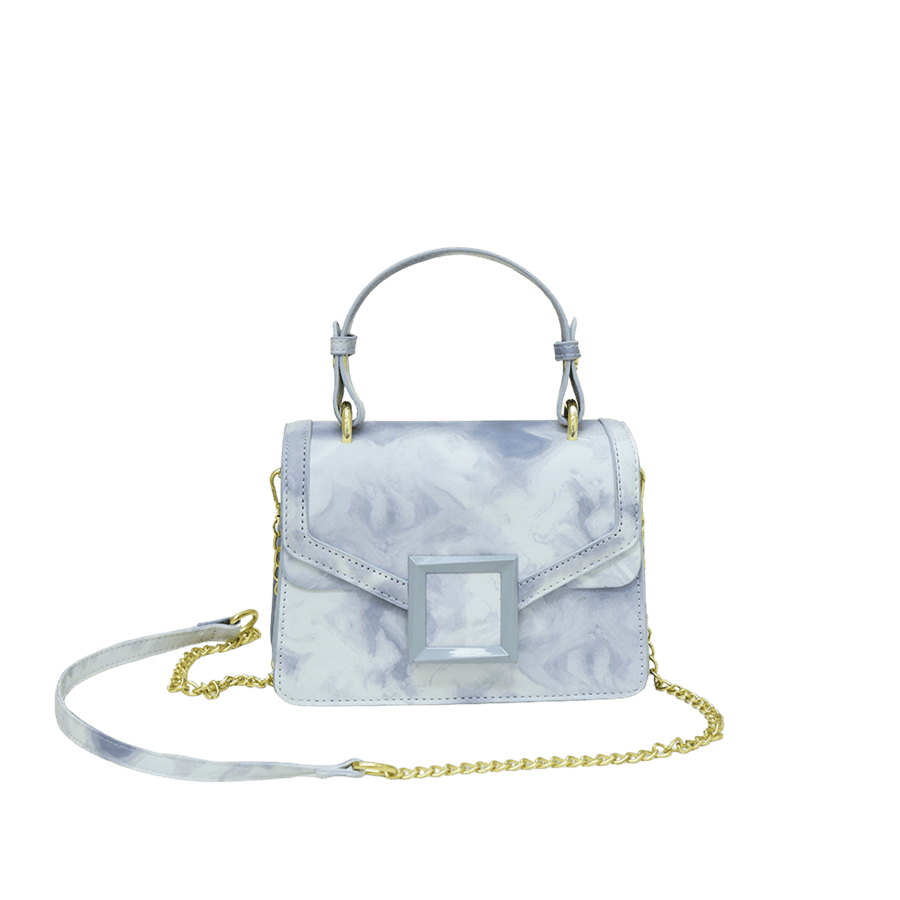 Print ladies handbag with matching sqaure plate and magnetic snap closure