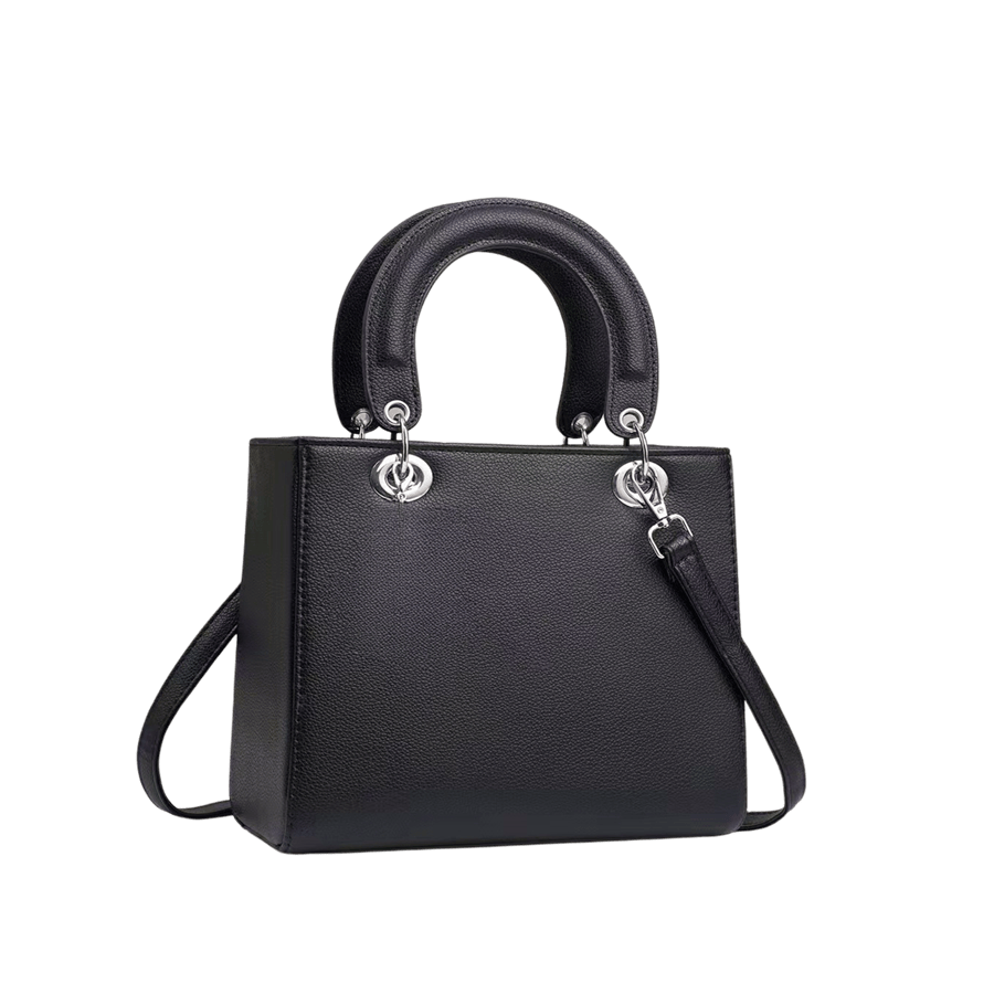 Black pebble PU ladies handbag with flat handle