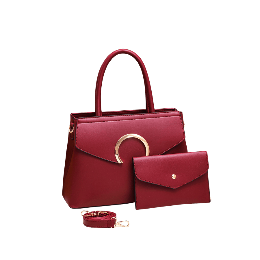 Red handbag sets with decorative round hardware