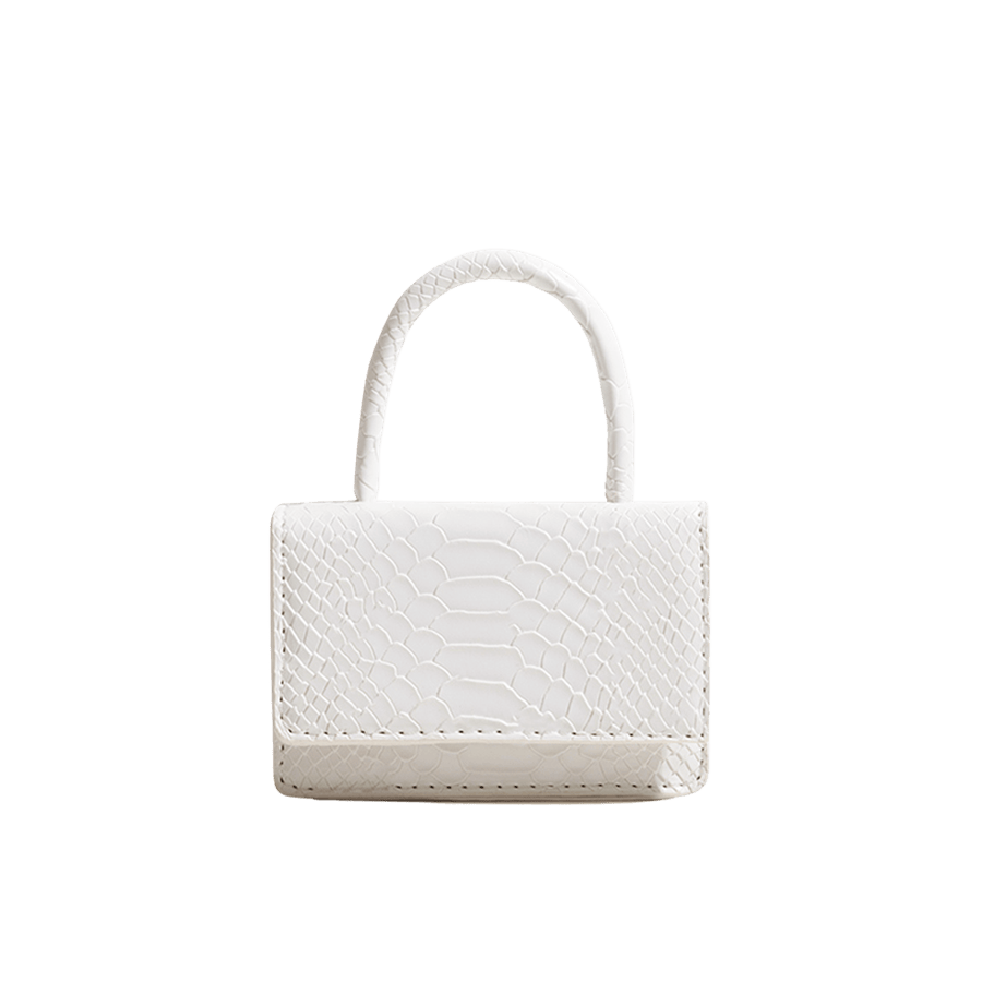 White croco PU ladies handbag with magnetic snap closure