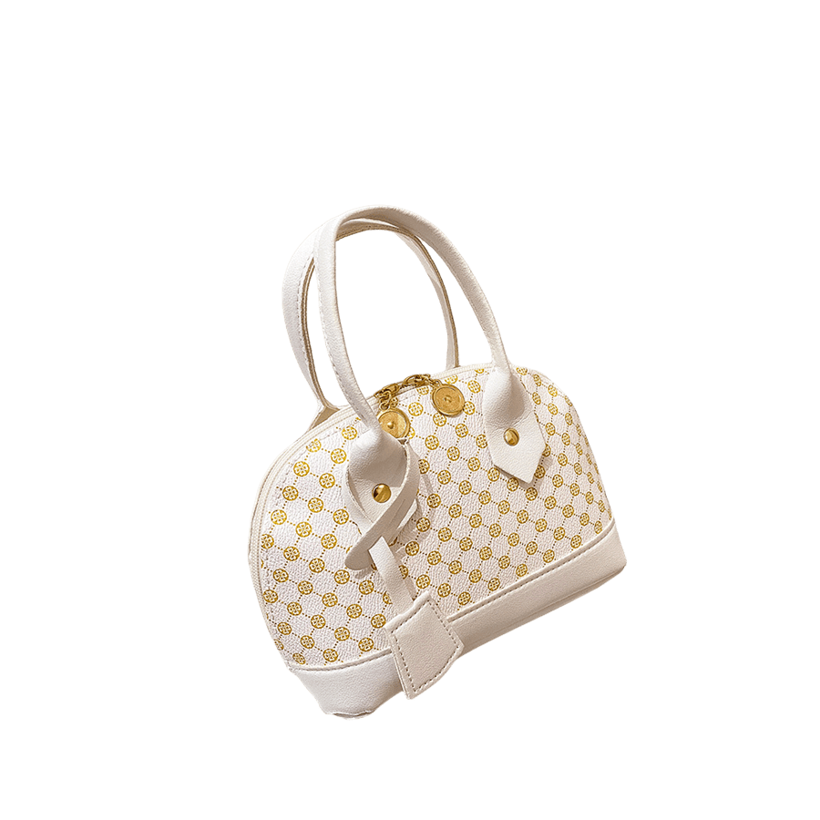 White ladies handbag with gold prints and PU hangtag