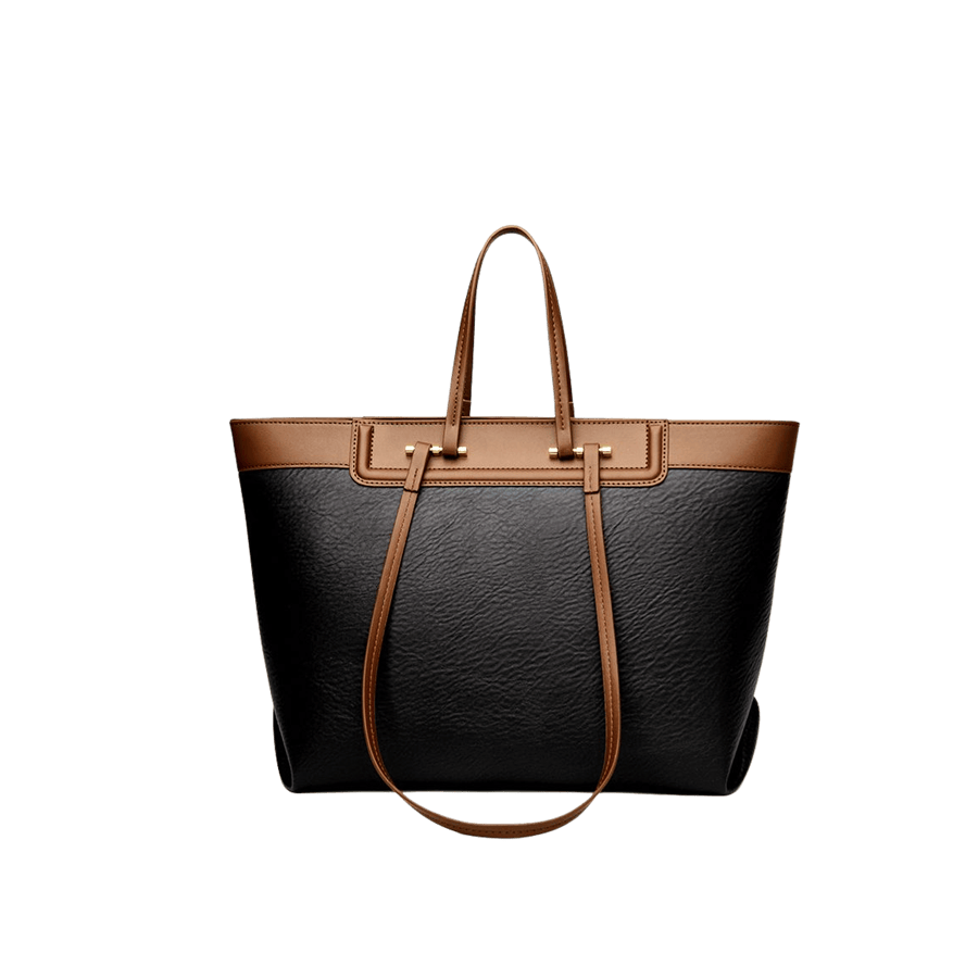 Black ladies tote with brown trim PU and double handle
