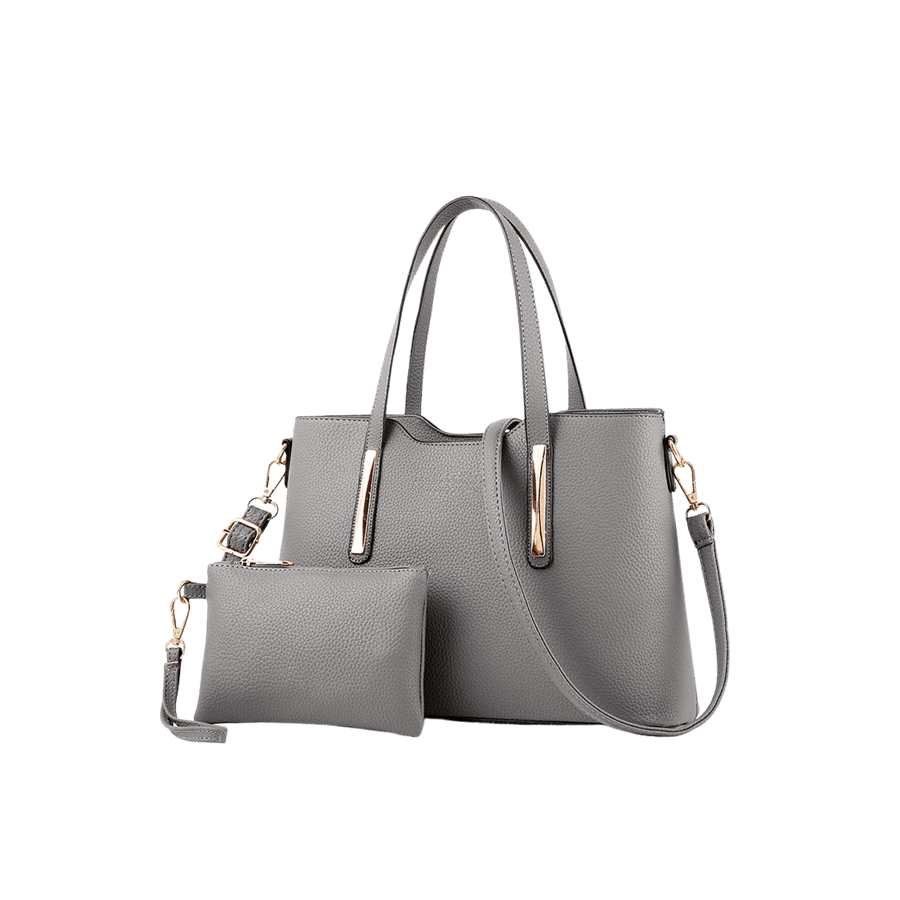 Grey pebble PU ladies handbag sets with metal tab of the handle