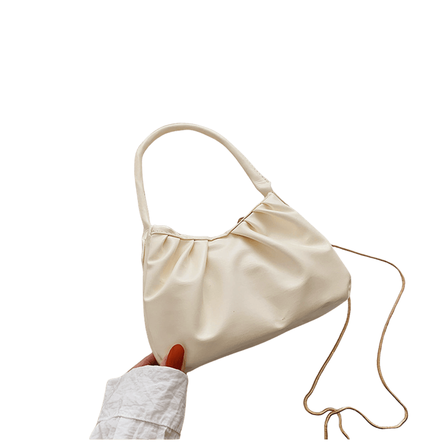 Beige ladies handbag with pleats on the body