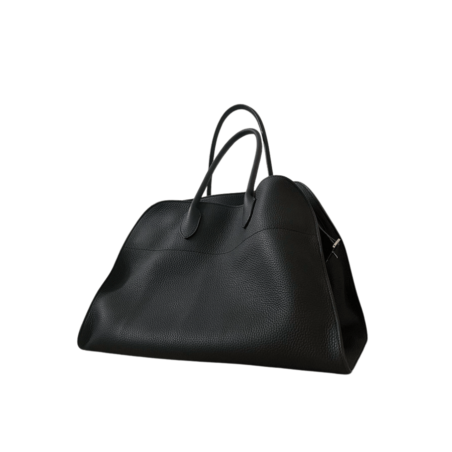 Black pebble PU handbag with strap on the side