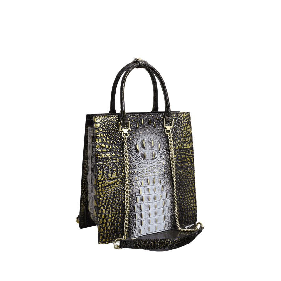Black croco PU ladies tote bag with metal tab of the handle