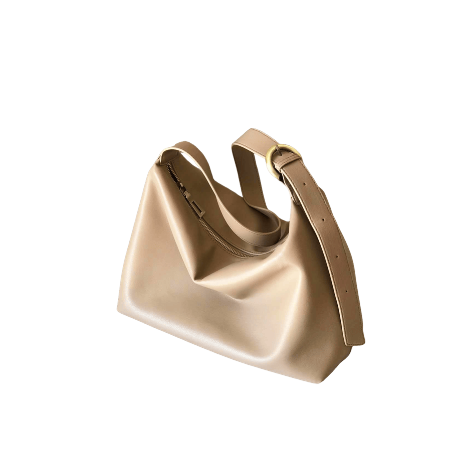 Khaki ladies hobo bag with adjustable handle and top zip closure