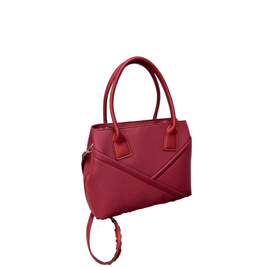 Burgundy ladies handbag with splicing body and matching tirm PU