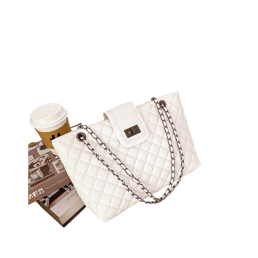 White quilting ladies tote bag with lock closure