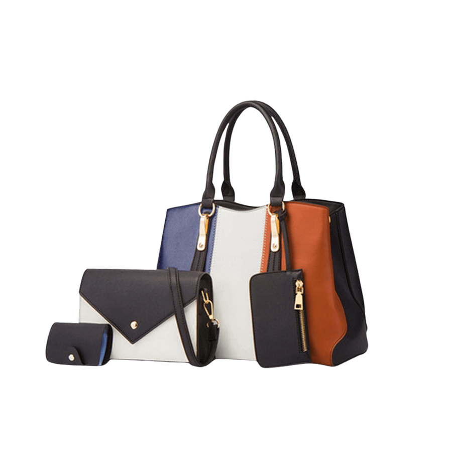 Splicing PU ladies handbag sets with metal tab of handle
