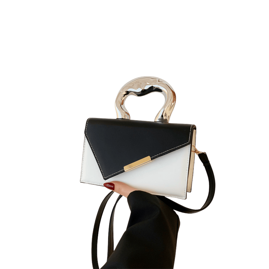 White Ladies handbag with black trim PU and metal handle
