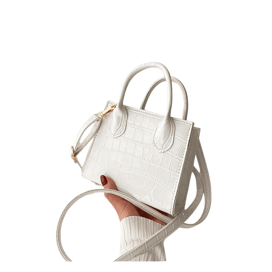 White croco PU ladies handbag with top zip closure