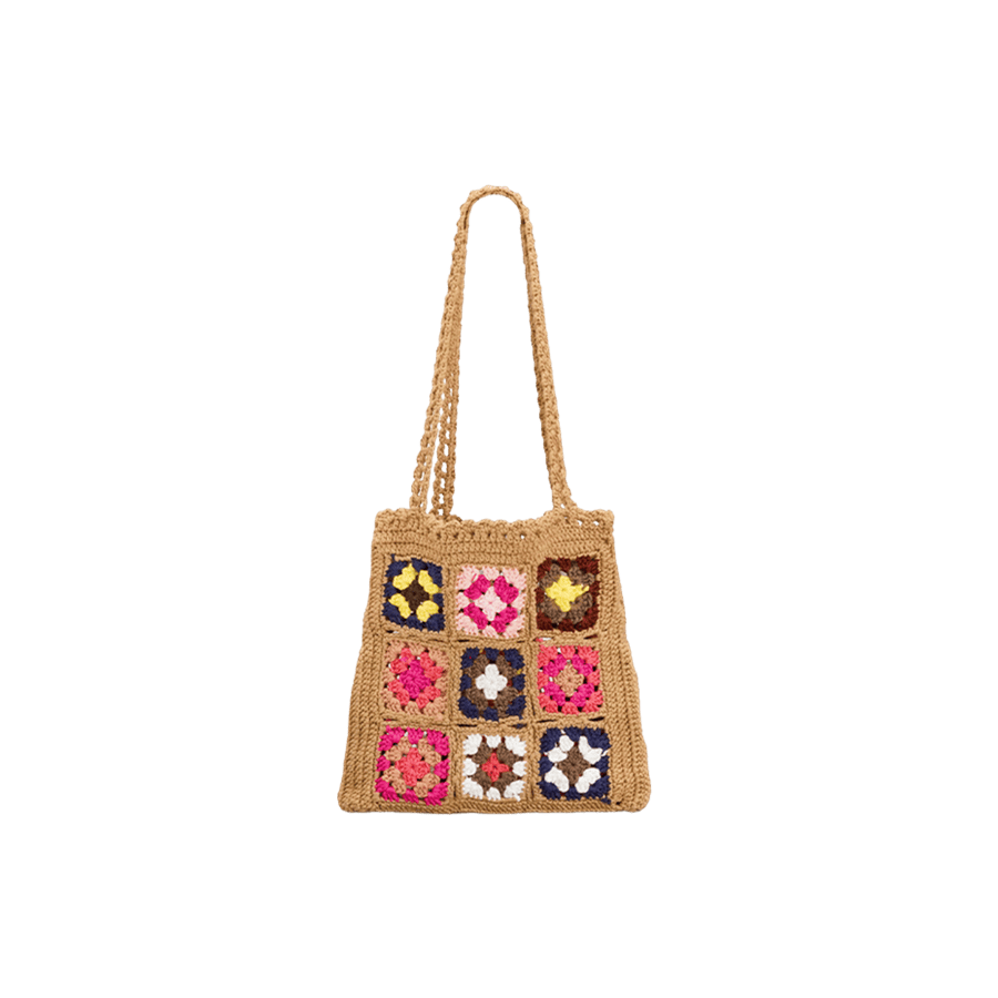 Beige crochet handbag with flowers