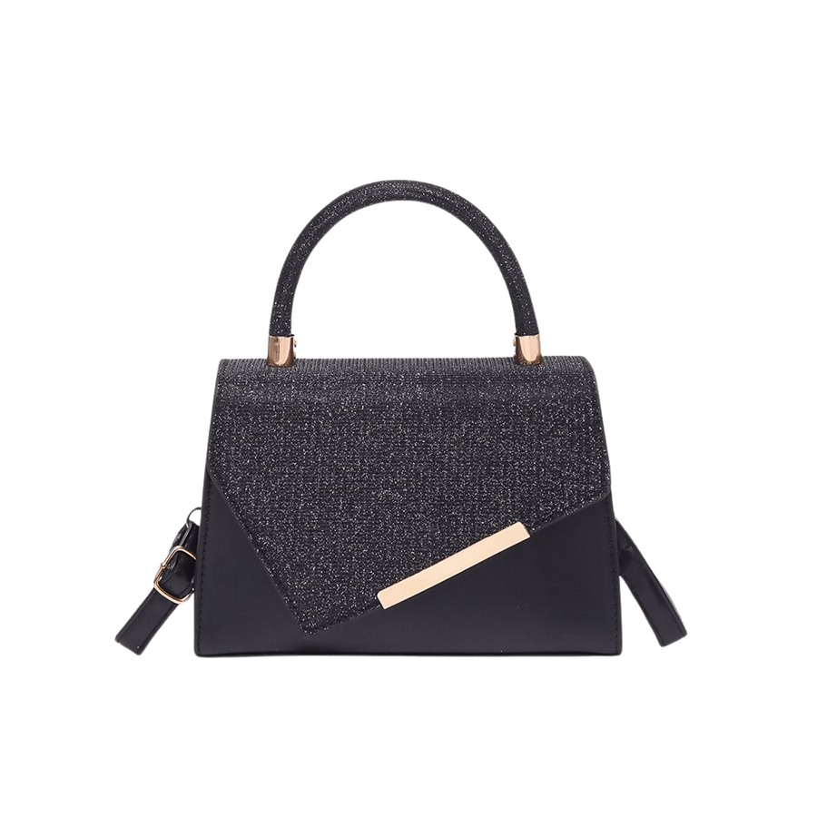 Black ladies handbag with metallic trim PU and decorative metal edge