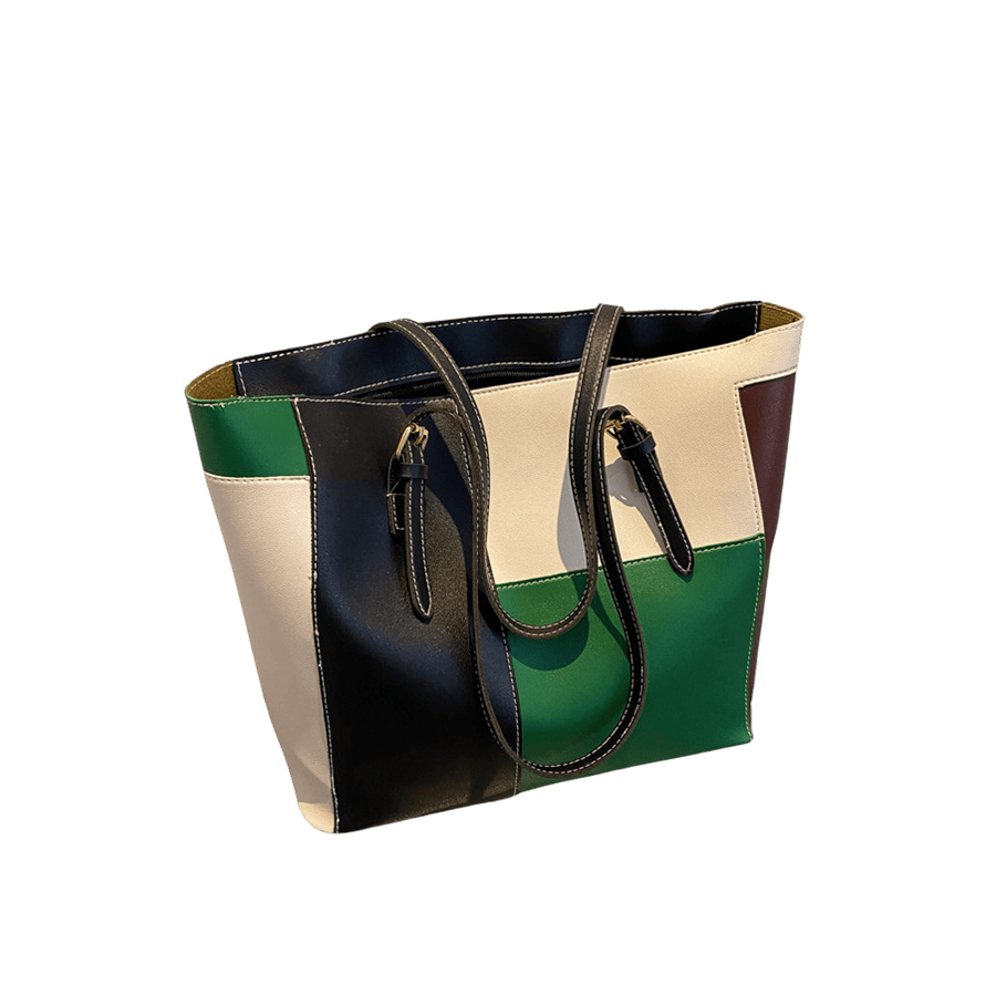 Splicing PU ladies tote bag with contrast stitching