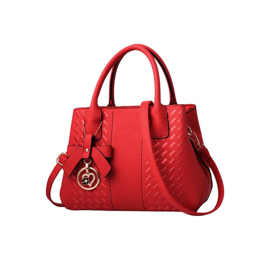 Red weave ladies hadnbag iwth detachable bowknow hangtag and contrast edge painting