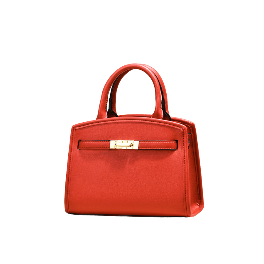 Red ladies handbag with contrast edge painting and lock closure