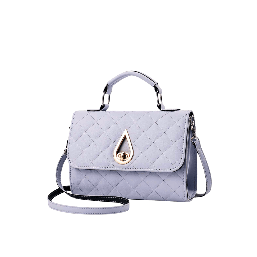 Blue quilting ladies handbag with decorative hardware and lock closure