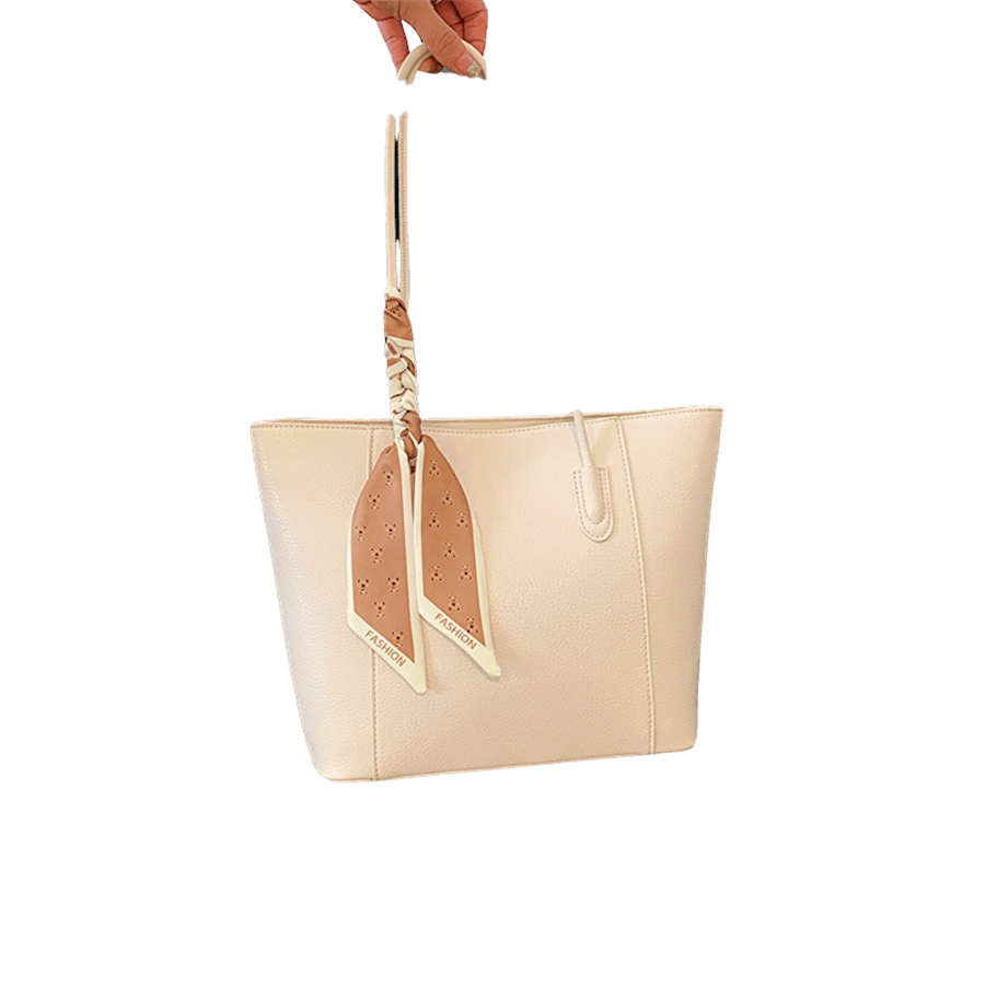 Beige ladies tote bag with decorative scarf