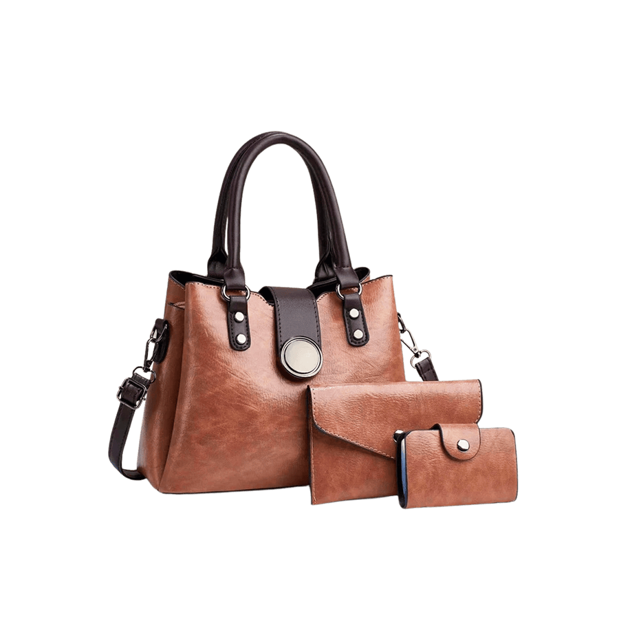 Ladies handbag sets with round hardware on the flap and decorative flat studs