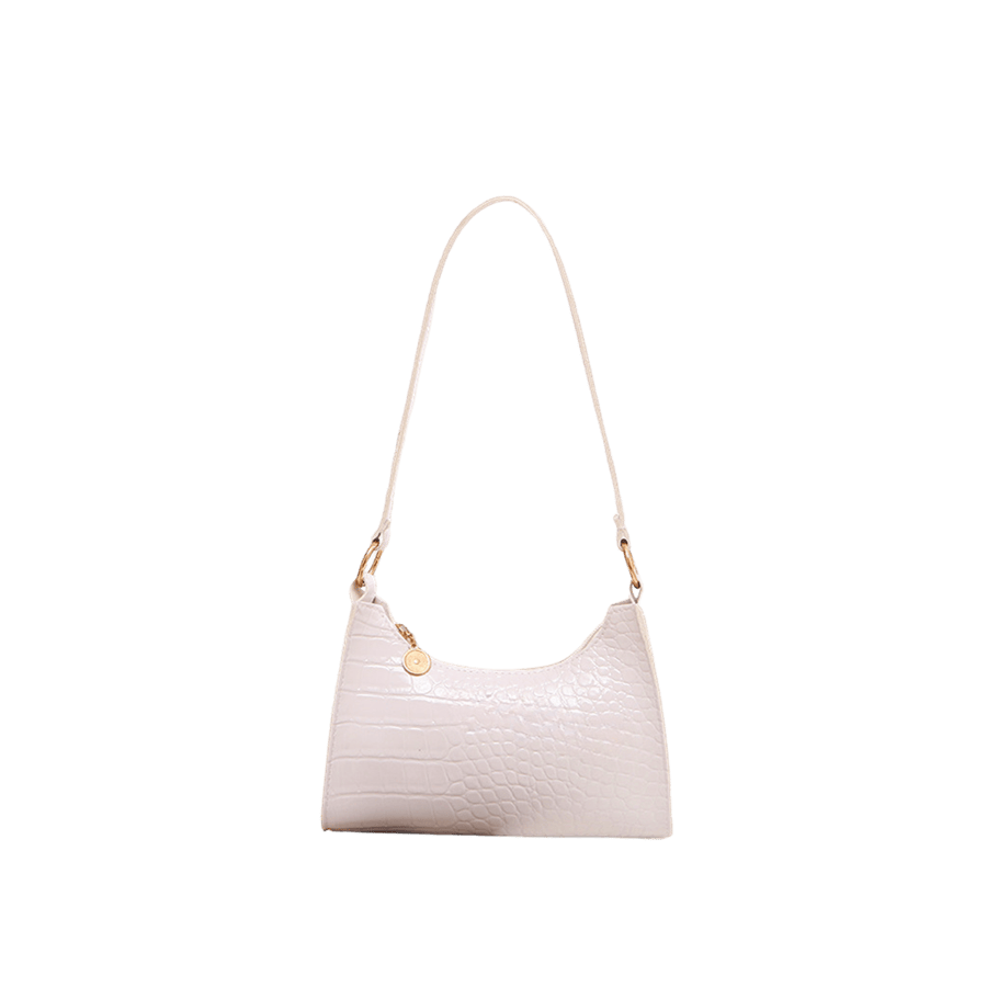 White croco PU ladies handbag with top zip closure