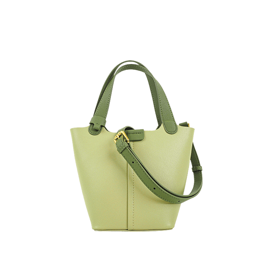 Green ladies bucket bag with green trim PU and splicing PU on the body