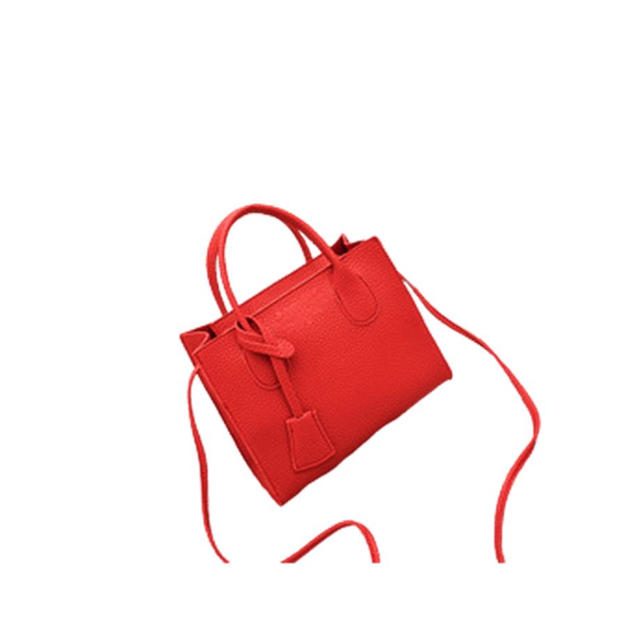 Red ladies tote with PU hangtag