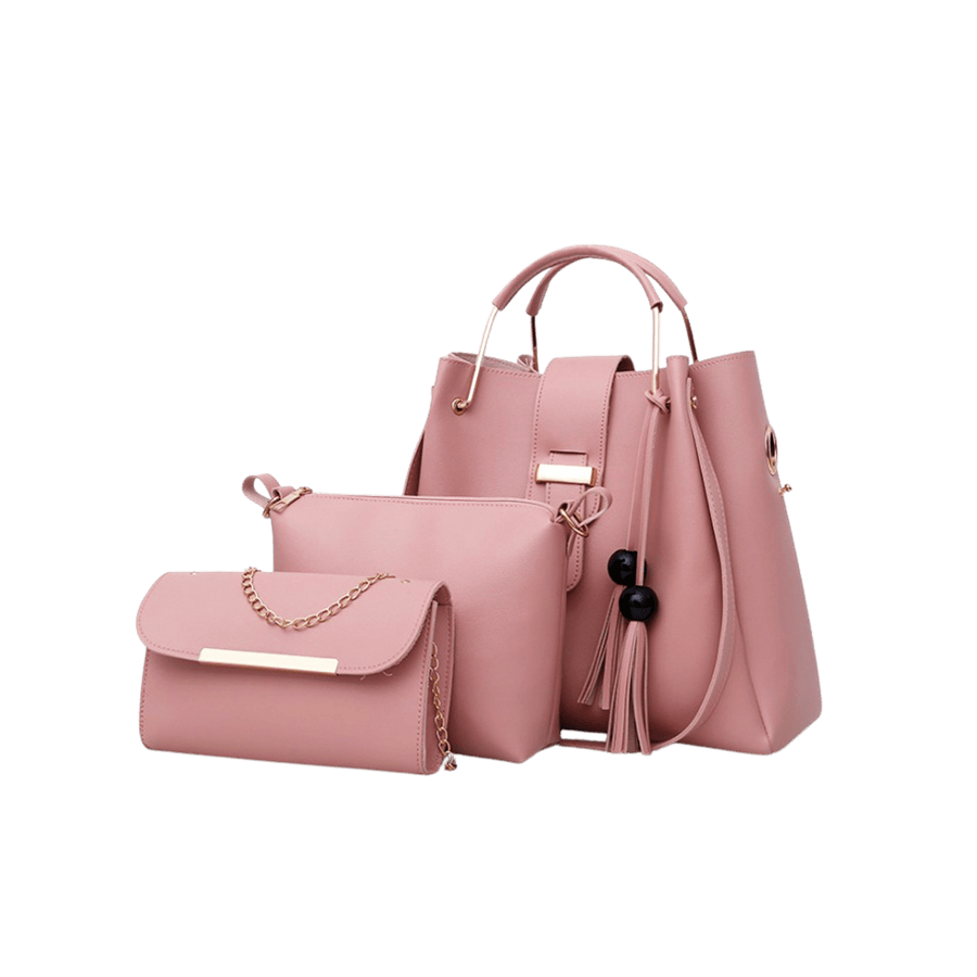 White ldies handbag sets with PU tassel and metal bridge closure