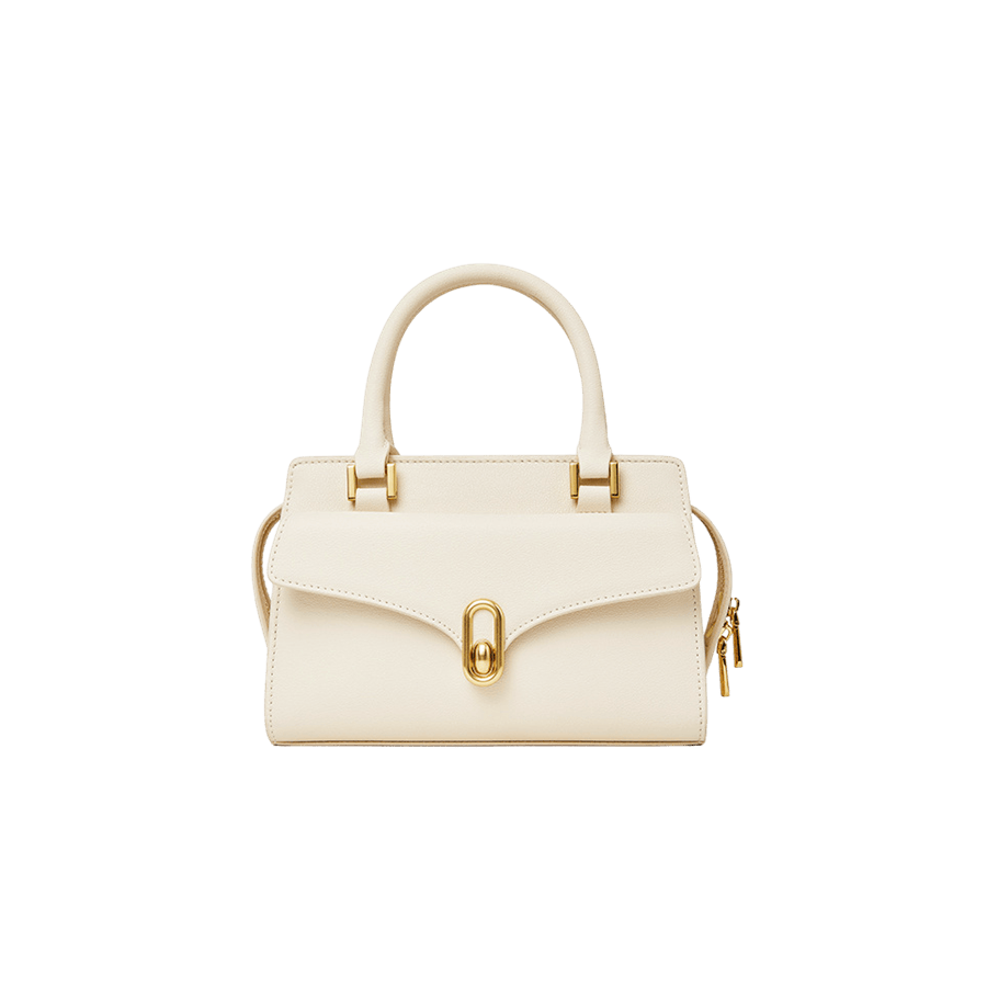 White ladies handbag with lock closure