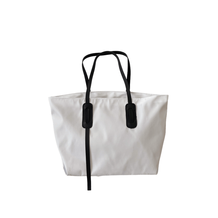 White ladies tote with black trim PU