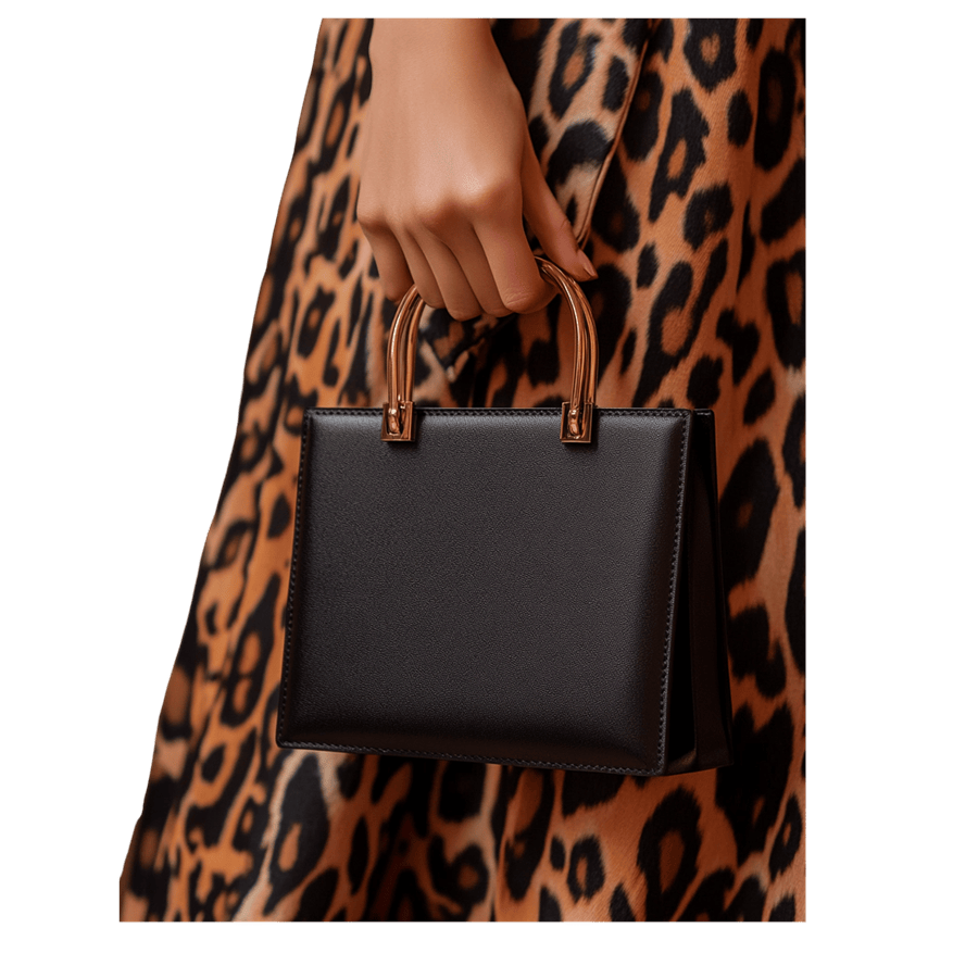 Black ladies tote with metal handle