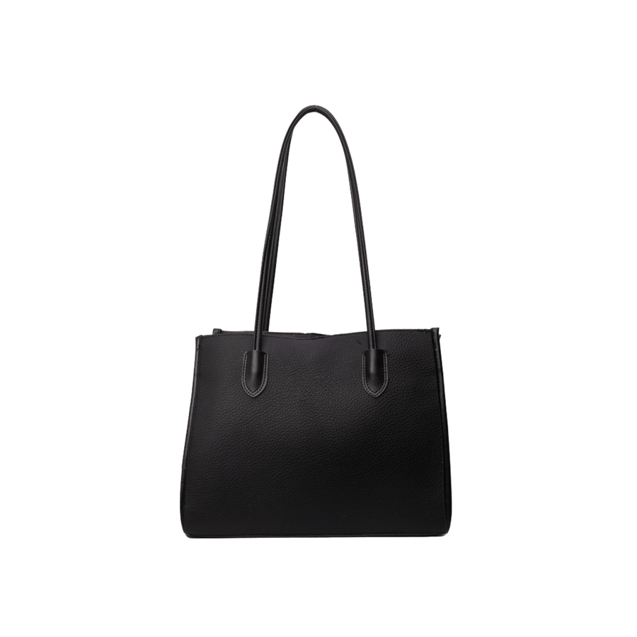 Black small pebble PU ladies tote with black trim PU and magnetic snap closure