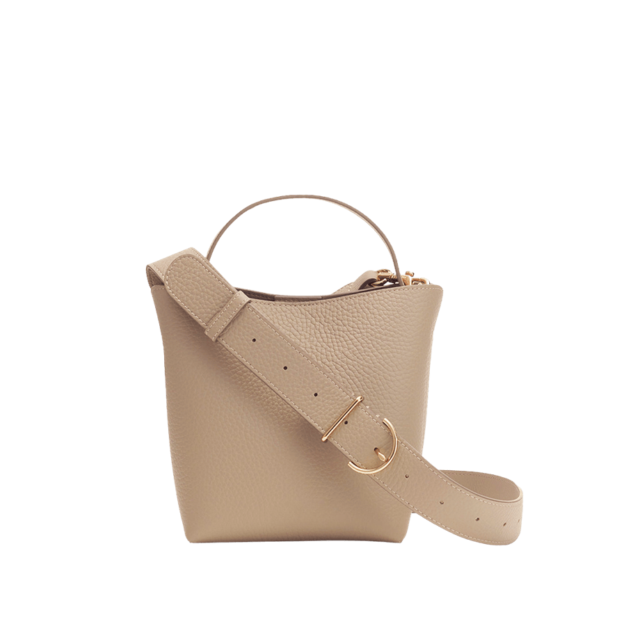 Khaki pebble PU ladies handbag with buckle on the shoulder strap