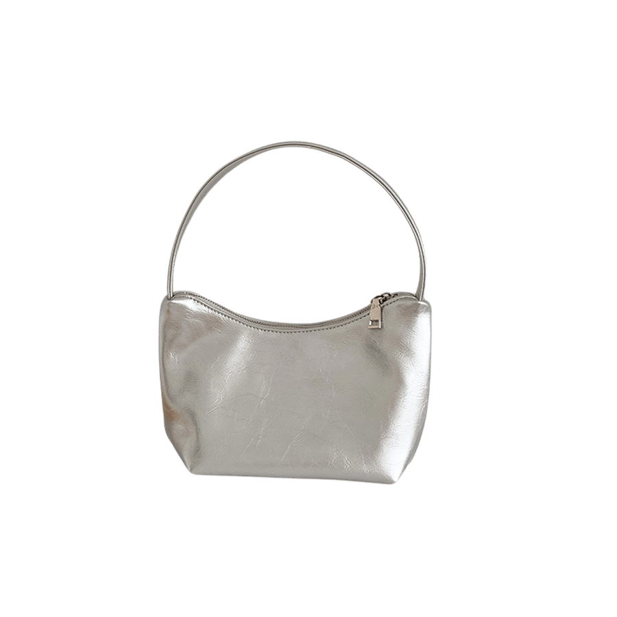 Silver ladies handbag with top zip closure