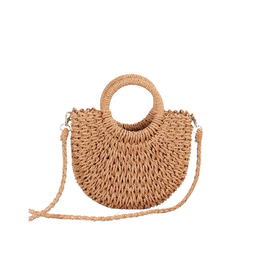 Beige straw ladies handbag with detachable shoulder strap