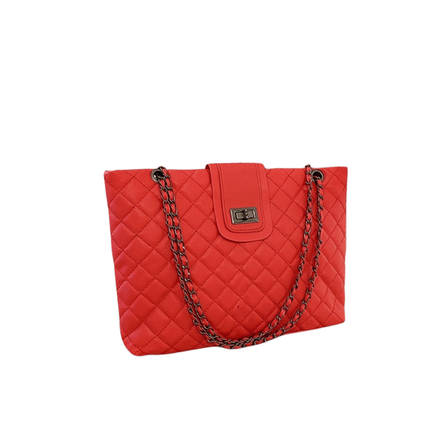 Red quilting ladies tote bag lock closure