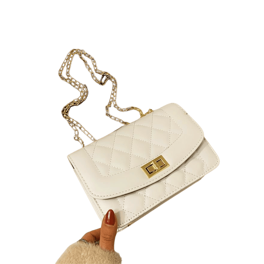 Beige quilting ladies handbag with lock closure