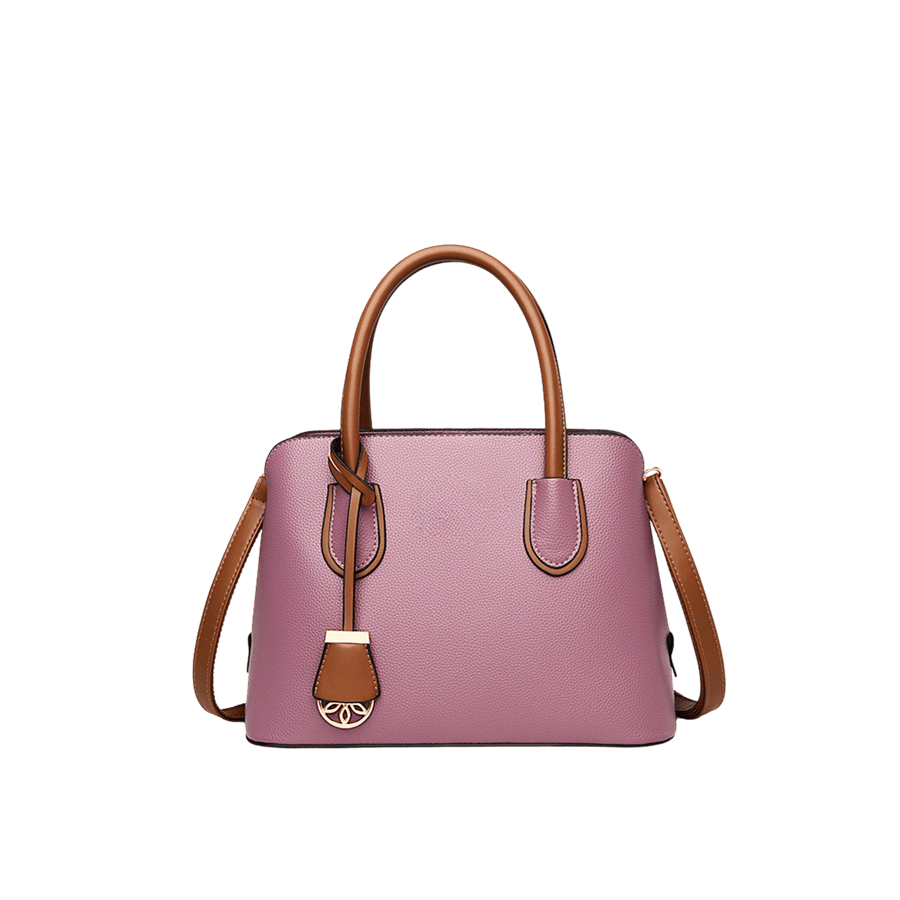 Purple ladies handbag with brown trim PU and hangtag
