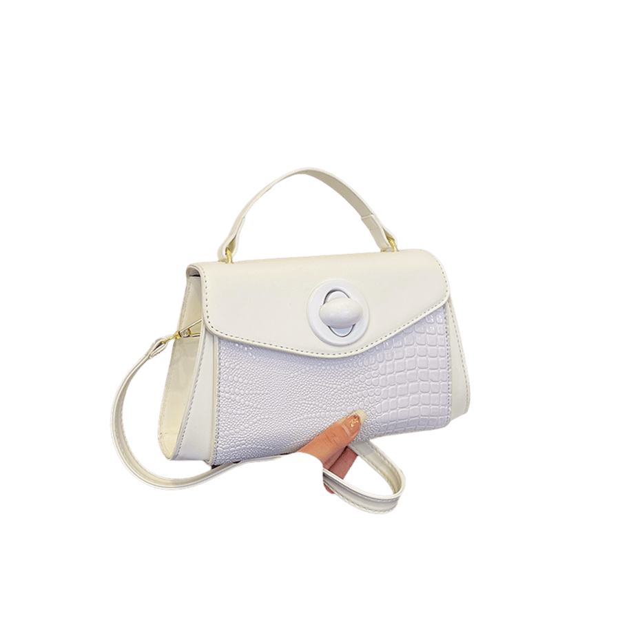 White croco PU ladies handbag with white lock closure