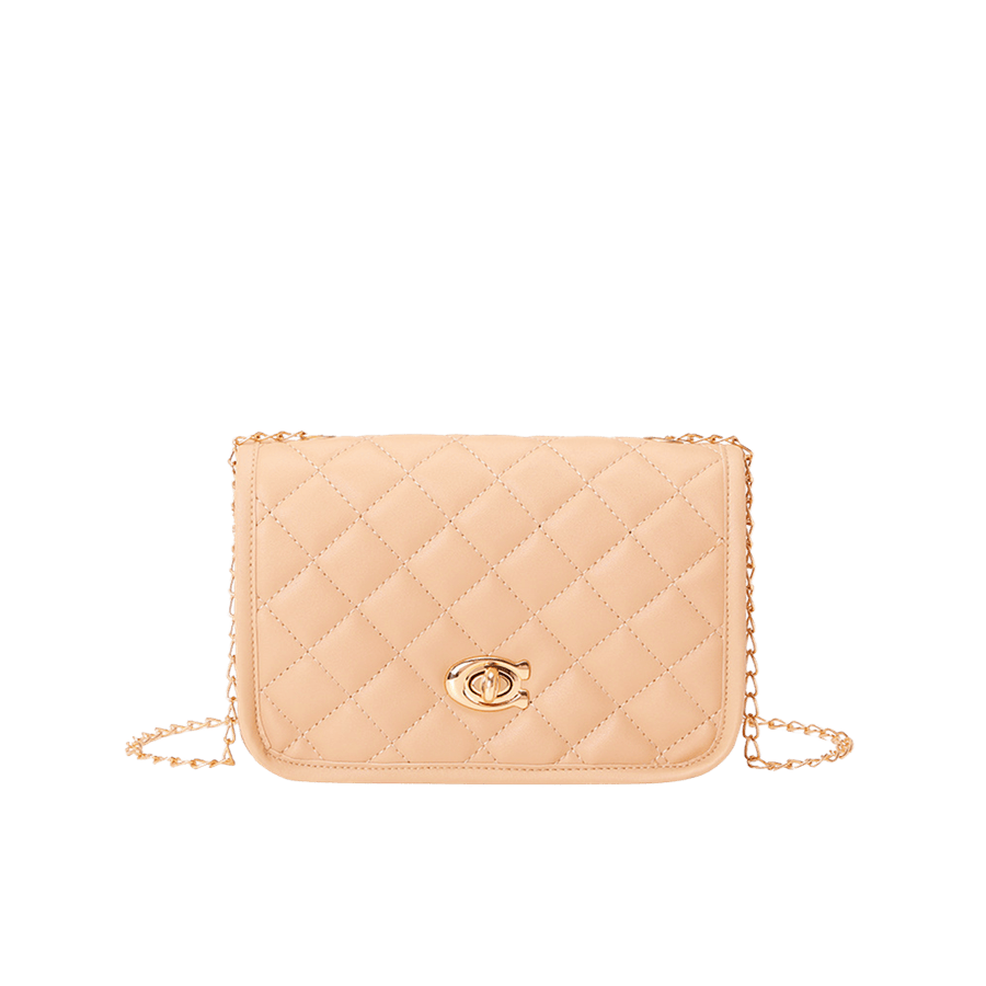 Pink quilting ladies crossbody bag with lock closure