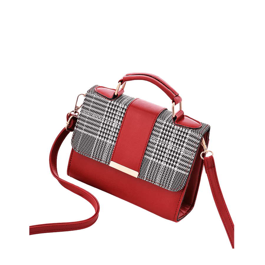 Red ladies handbag with red trim PU and metal edge on the flap